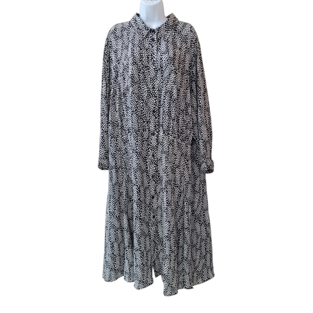 WHO WHAT WEAR Domino Dots Long Sleeve Button Front Dress Size 4X
